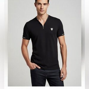 LCR Mens Black Men T-Shirt Tee Cotton Sz Large 1/4 Zip Front Short Sleeve NWOT